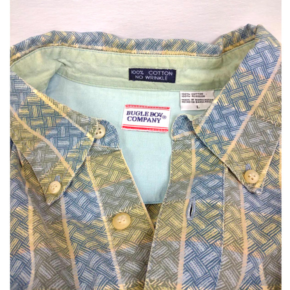 Vintage Bugle Boy Shirt Men's Large Geometric Long Sleeve Button Up 90's - Picture 6 of 9